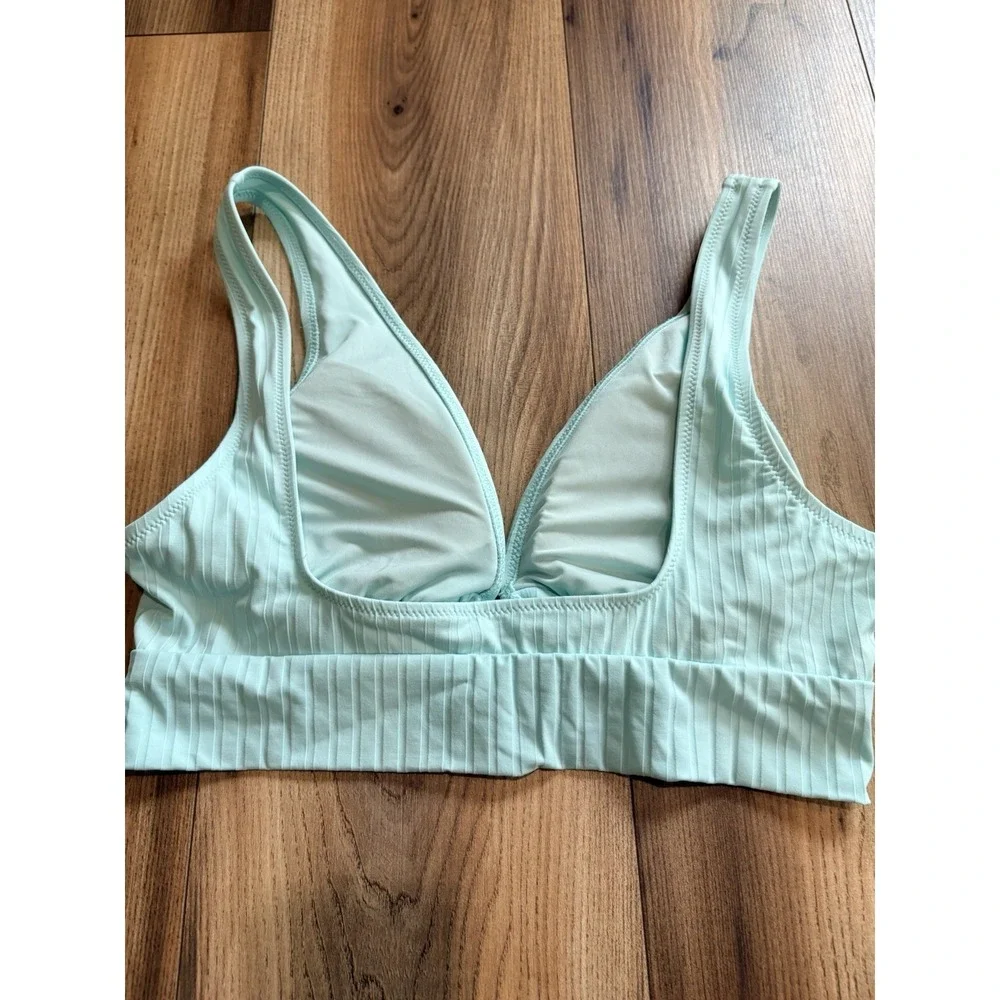 Aerie Scoop‎ Bikini Top Women's Large Light Teal Blue Padded Ribbed